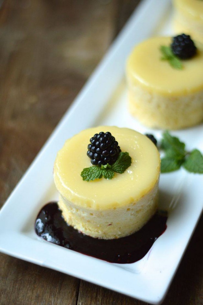 Meyer Lemon Pudding Cakes Blackberry Sauce-