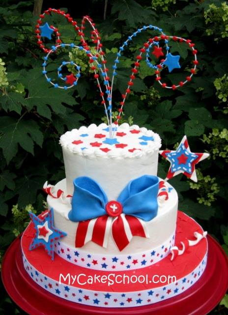 4th of July Bows and Buttons Cake