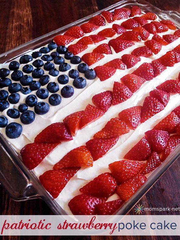 4th of July Patriotic Strawberry Poke Cake
